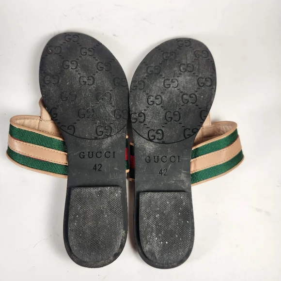 GUCCI Women's Sandal 11.5 EU 42 Red Green Thong Leather Luxury - Picture 11 of 11